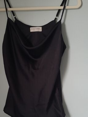 Black Satin Cowl Neck Camisole with Adjustable Straps